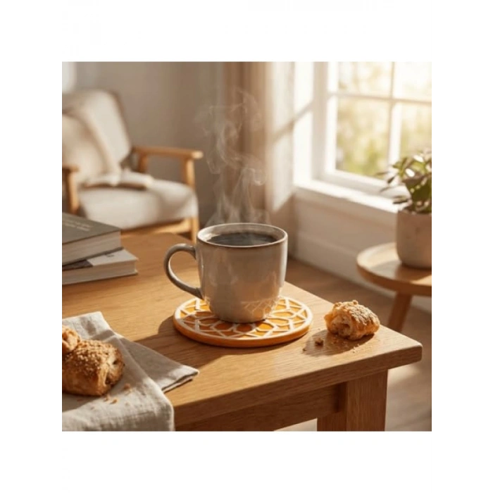 El Yapımı Premium Seramik Bardak Altlığı - Hardal Renk