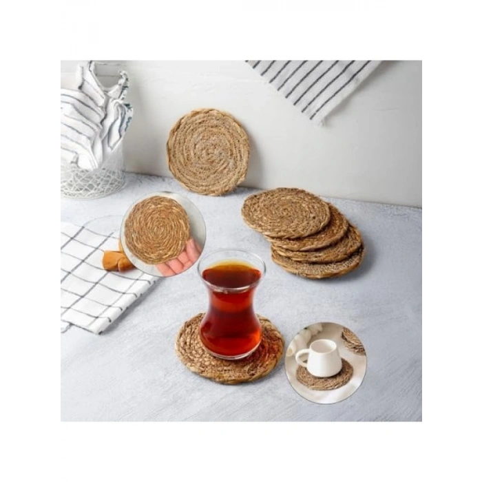 El Yapımı Yuvarlak Hasır Bardak Altlığı - 10 cm, 6 Adet