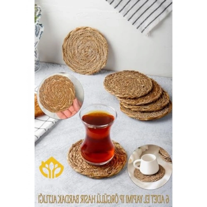 El Yapımı Yuvarlak Hasır Bardak Altlığı - 10 cm, 6 Adet