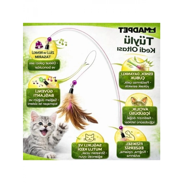 Elastik ve Dayanıklı Kedi Oltası, 90 cm Uzunlukta Eğlenceli Oyuncak