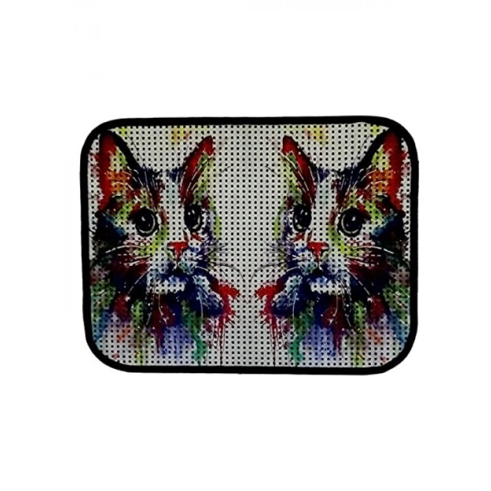 Elekli Desenli Kedi Tuvalet Önü Paspası, 60 x 45 cm