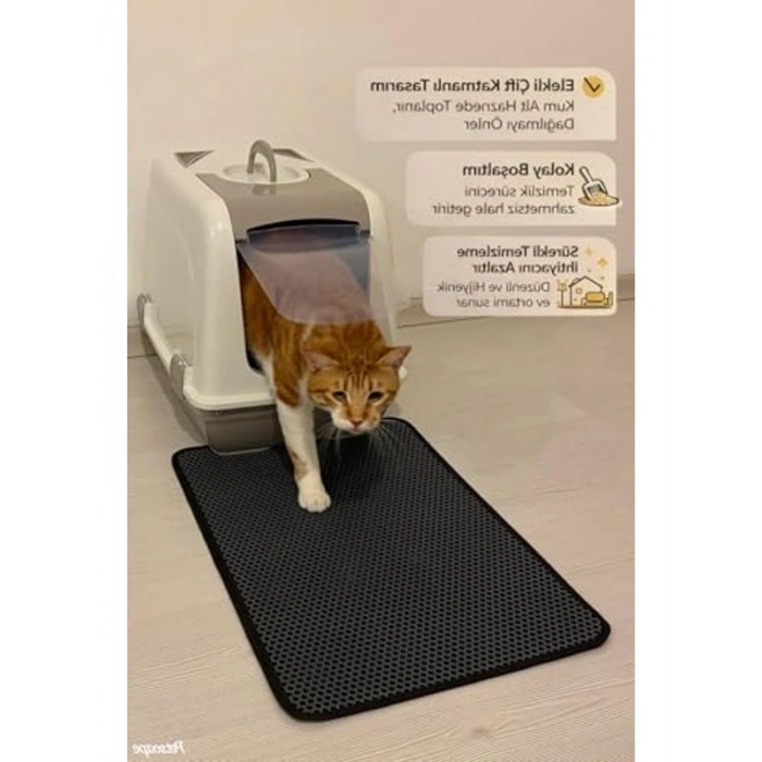 Elekli Kedi Tuvalet Önü Paspası, 60x42 cm, Sert Plastik