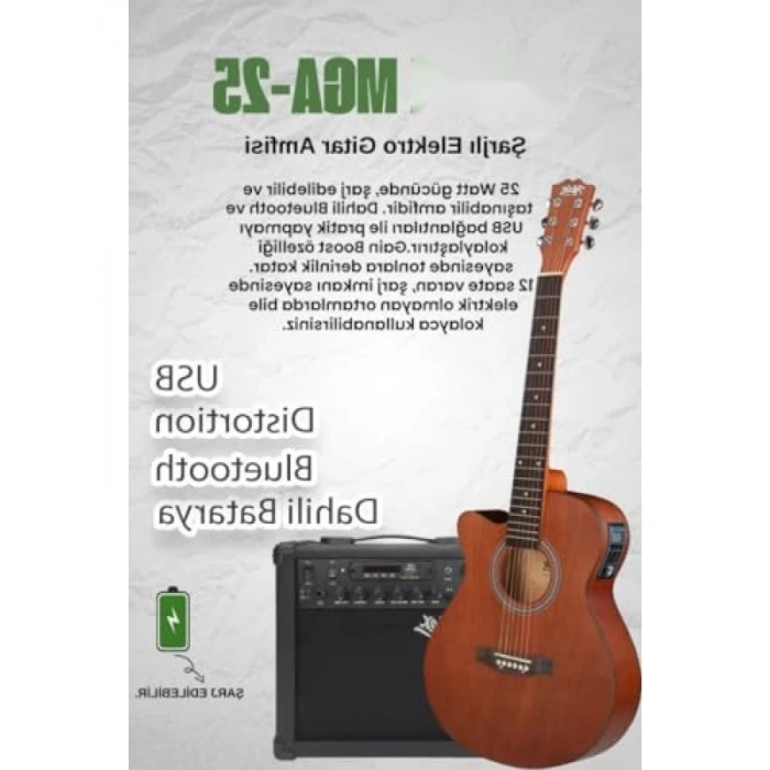 Elektro Akustik Gitar Seti - Amfi, Gigbag, Tuner, Askı, Capo, Jak Kablo Dahil