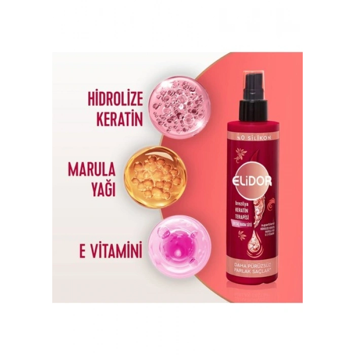 Elidor Sıvı Saç Bakım Sütü Brezilya Keratin Terapisi Hidrolize Keratin Marula Yağı E Vitamini 200 ml
