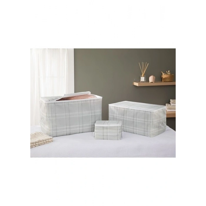 English Home Plaid Lines Polyester Hurç 74 x 46 x 46 cm Gri