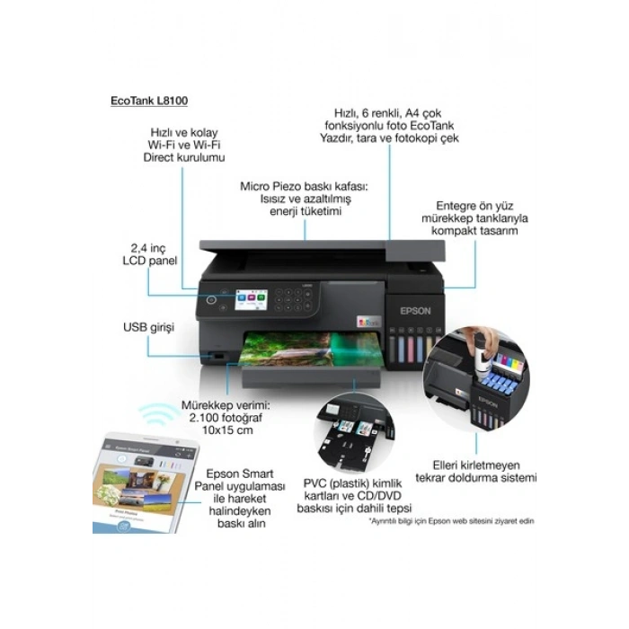 Epson Ecotank L8100 A4 Çok Fonksiyonlu Yazıcı