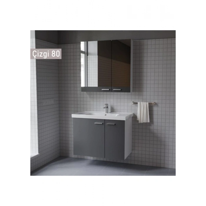 Era Çizgi 80 cm Antrasit Banyo Dolabı