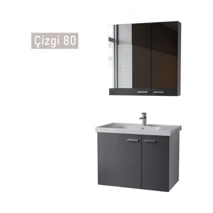 Era Çizgi 80 cm Antrasit Banyo Dolabı