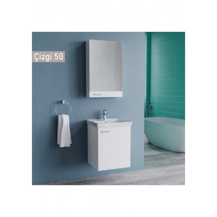 Era Wons Çizgi 50 cm Beyaz Mdf Banyo Dolabı Takımı