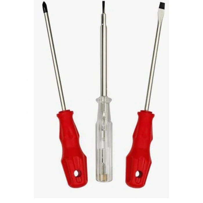 Ergonomik 3lü Tornavida Seti, 20 cm, Çift Uçlu ve Kontrol Kalemi