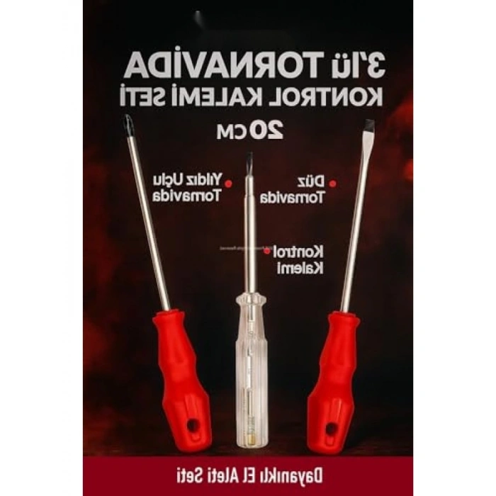 Ergonomik 3lü Tornavida Seti, 20 cm, Çift Uçlu ve Kontrol Kalemi