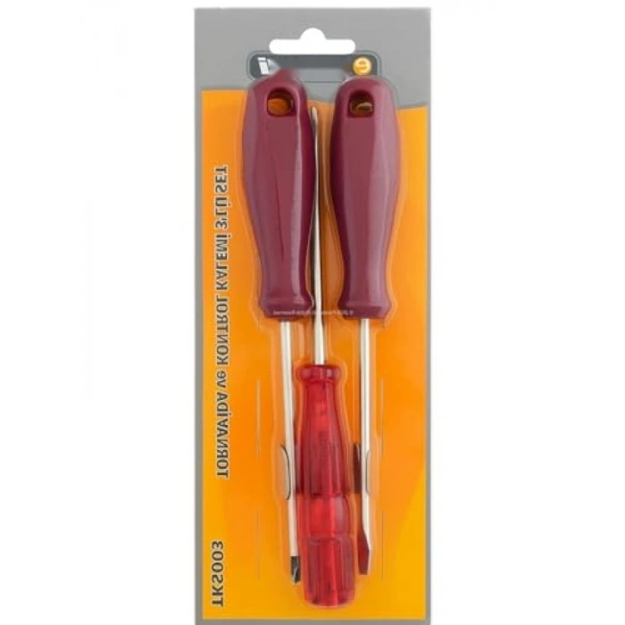 Ergonomik 3lü Tornavida Seti, 20 cm, Çift Uçlu ve Kontrol Kalemi