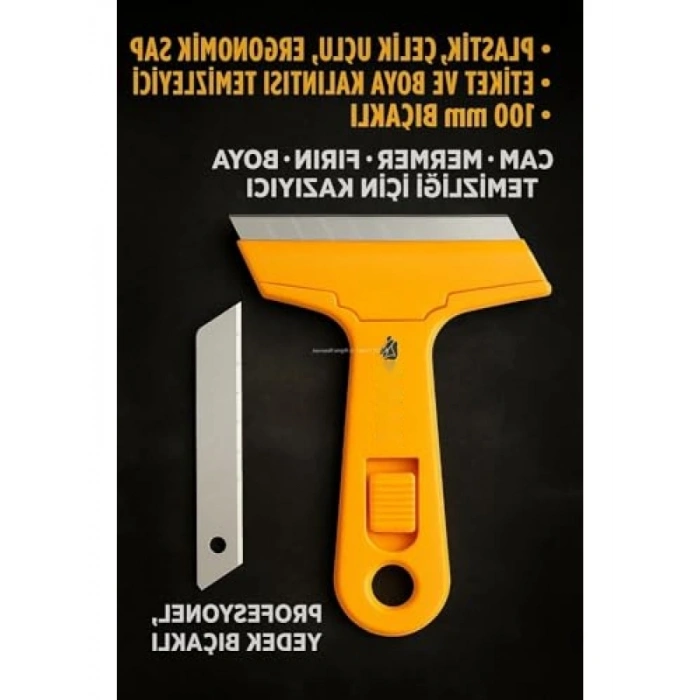 Ergonomik Cam Kazıma Bıçağı - 100 mm Keskin Çelik Uç