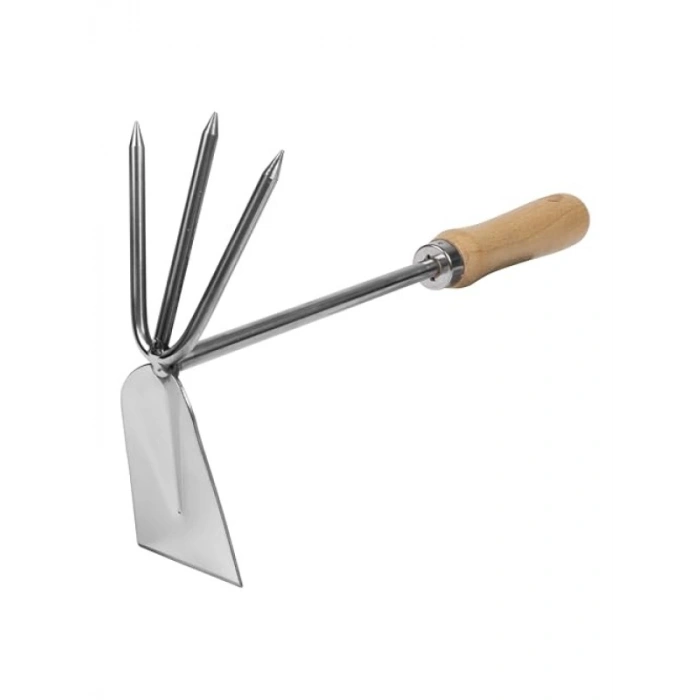 Ergonomik Dişbudak Saplı Paslanmaz Çelik 2si 1 Arada Çapa ve Kültüvatör