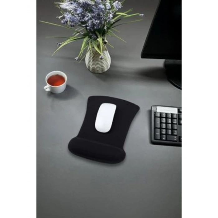 Ergonomik Kaymaz Mouse Pad, Bilek Destekli, Konforlu, Siyah