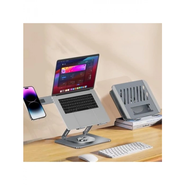 Ergonomik Laptop Standı - Karbon Çelik, 360° Döner