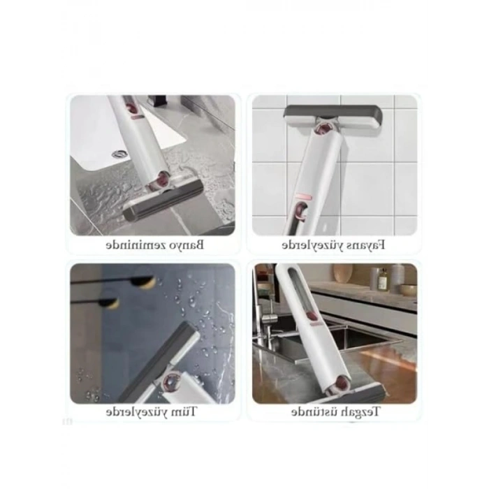 Ergonomik Tasarımlı Sıkmalı Mini Mop - Beyaz ve Kırmızı, Tek Elle Kullanım