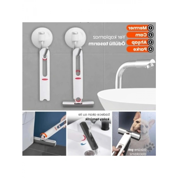 Ergonomik Tasarımlı Sıkmalı Mini Mop - Beyaz ve Kırmızı, Tek Elle Kullanım