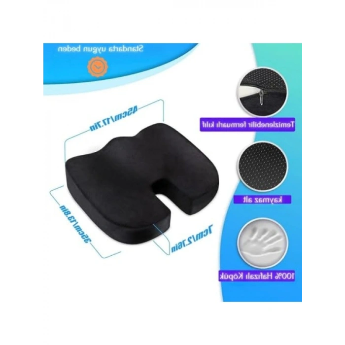 Ergonomik Visco Oturma Minderi - Hemoroid Destekli, Siyah