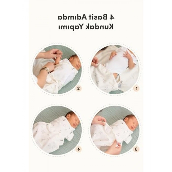 Ergonomik Yenidoğan Bebek Kundak ve Uyku Tulumu, Pamuklu 3lü Set