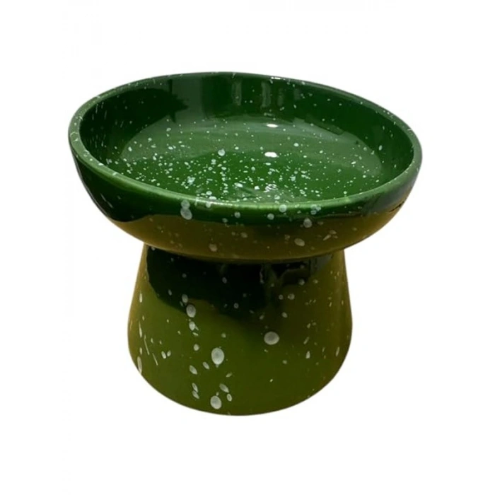 Ergonomik Yüksek Seramik Mama ve Su Kabı, 14 cm Yükseklik, Yeşil