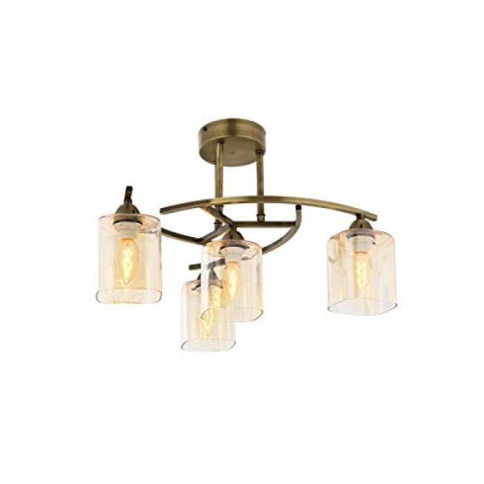 Eskitme Metal ve Cam Modern Avize, 4 E14 Duy