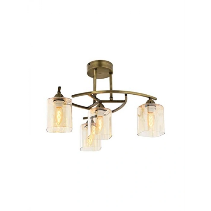 Eskitme Metal ve Cam Modern Avize, 4 E14 Duy