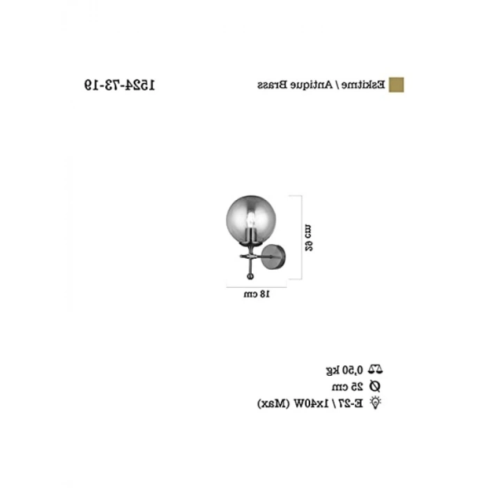 Eskitme Renk Metal Cam Aplik (1XE27)
