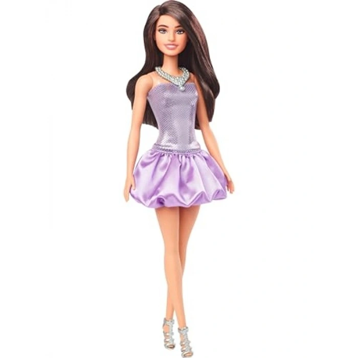 Esmer Barbie Bebek, Mor Metalik Elbise ve Aksesuarlar
