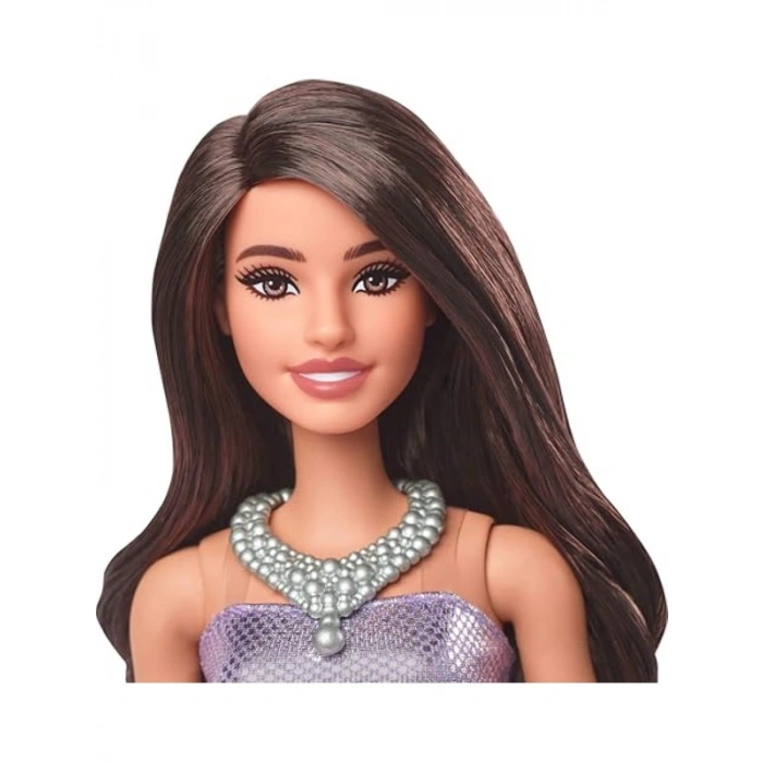 Esmer Barbie Bebek, Mor Metalik Elbise ve Aksesuarlar