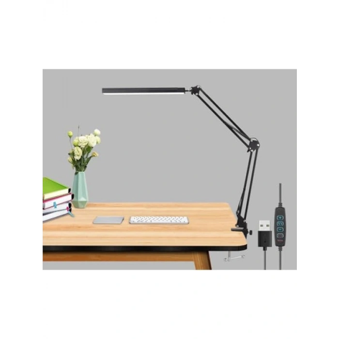 Esnek Kademeli LED Masa Lambası - 3 Modlu, Kıskaçlı, USB Kablolu