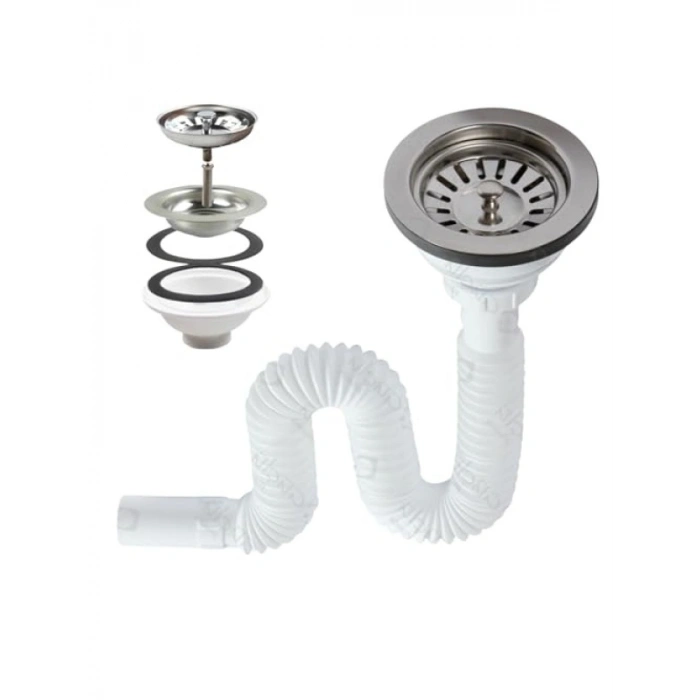 Esnek Lavabo Sifonu, 11 cm Geniş Başlık, 80 cm Uzunluk