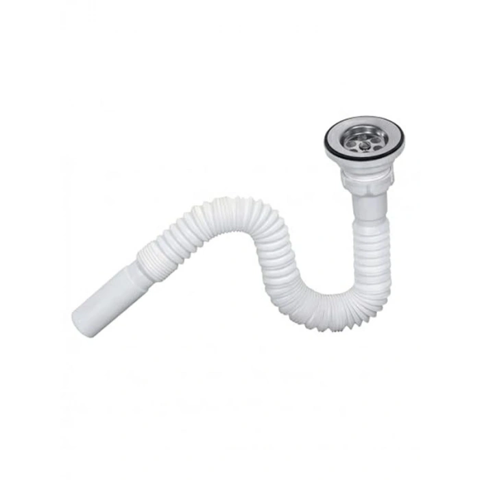 Esnek Lavabo Sifonu, Paslanmaz Çelik Süzgeçli, Beyaz