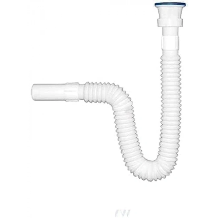 Esnek Lavabo Sifonu, Paslanmaz Çelik Süzgeçli, Beyaz