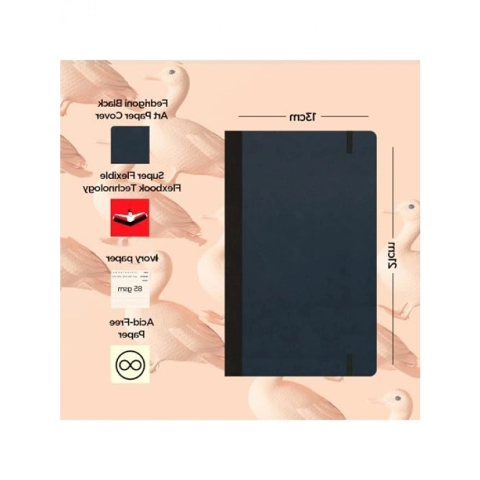 Esnek Siyah Not Defteri - 192 Sayfa, 13x21 cm, Şerit Çizgili