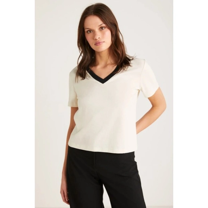 ETHIQUET CAMILLE Kadın Ekru T-Shirt