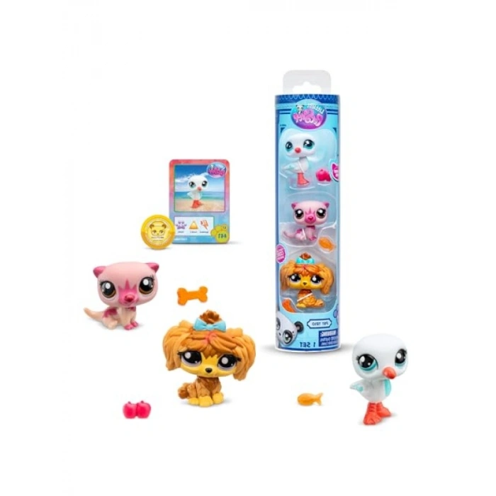 Evcil Hayvan Seti, 3 Figür, Aksesuar ve Koleksiyon Kartı