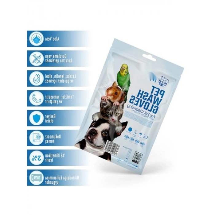 Evcil Hayvan Temizleme Mendil Kesesi, Aloe Vera ve Bariyer Kremli (10 Adet)