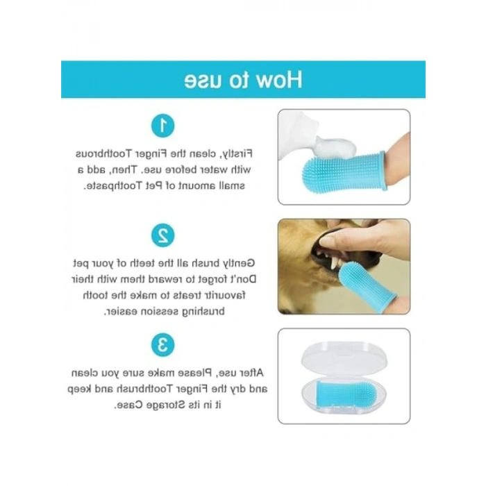 Evcil Hayvanlar İçin 8 Parça Silikon Diş Fırçası Seti, Saklama Kutusu ile (Mavi)