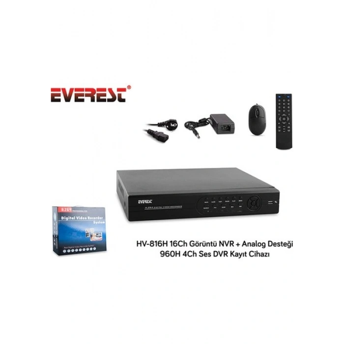 Everest Hv-816H 16Ch Görüntü Nvr + Analog Desteği 960H 6Ch Ses Dvr Kayıt Cihazı