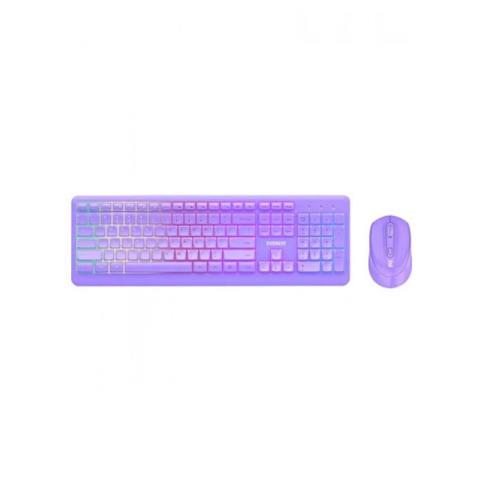 Everest KM-1500 Mor Kablosuz Rainbow Aydınlatmalı Q Multimedia Klavye + Mouse Set