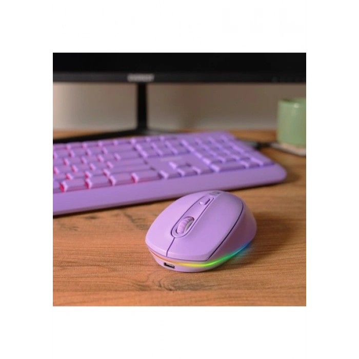 Everest KM-1500 Mor Kablosuz Rainbow Aydınlatmalı Q Multimedia Klavye + Mouse Set