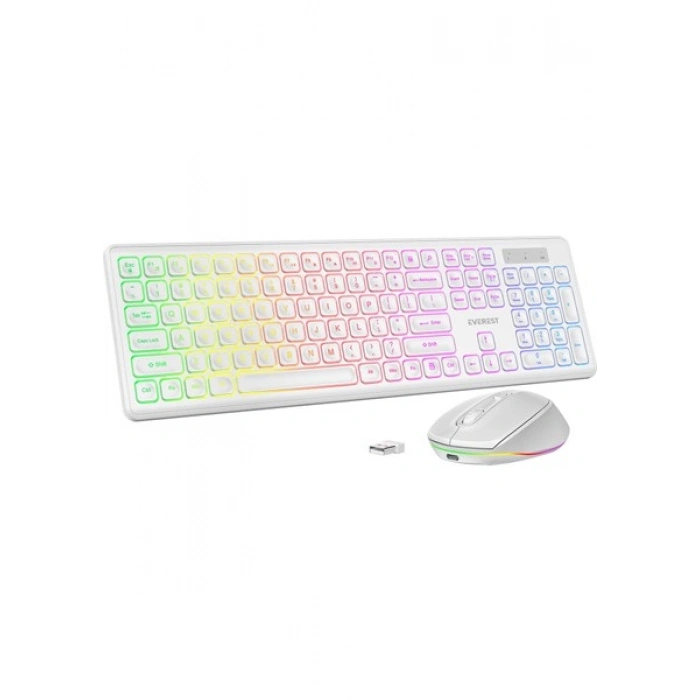 Everest KM-319BT Beyaz 2.4g+Bt1+Bt2 Çoklu Cihaz Bağlantılı Q Set Kablosuz Klavye + Mouse