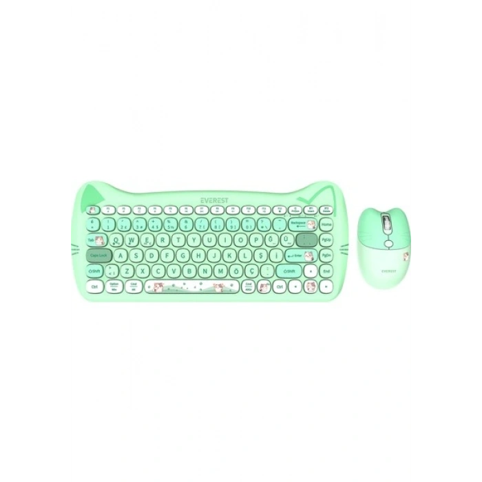 Everest KM-6285 Catty Mını Renkli Tuşlu Yeşil 2.4 Ghz + Bt Kablosuz Q Multimedia Klavye + Mouse Set
