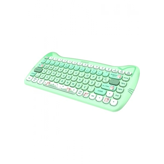 Everest KM-6285 Catty Mını Renkli Tuşlu Yeşil 2.4 Ghz + Bt Kablosuz Q Multimedia Klavye + Mouse Set