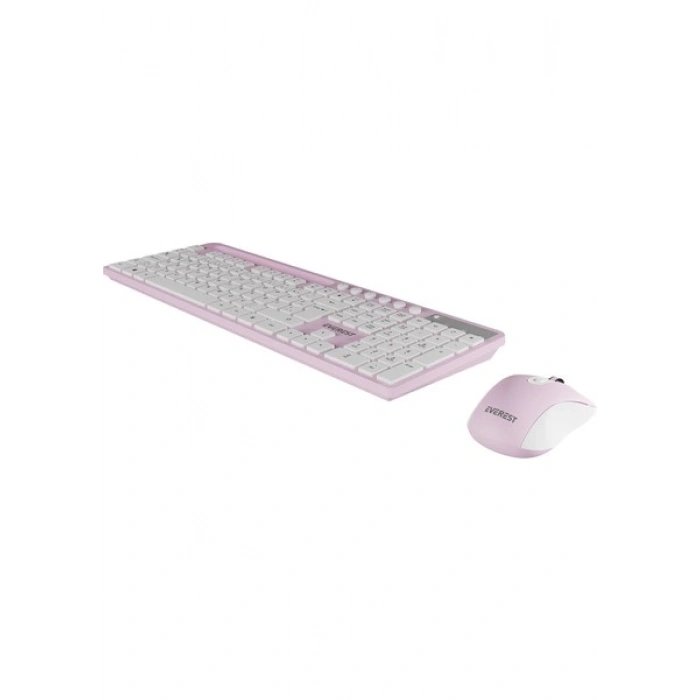 Everest KM-730 Pembe/beyaz Kablosuz Q Multimedia Klavye + Mouse Set