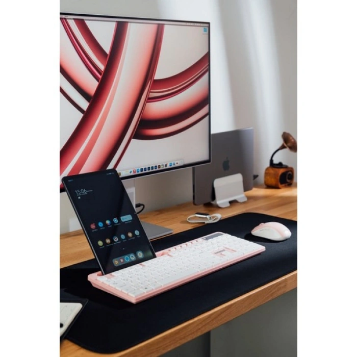 Everest KM-730 Pembe/beyaz Kablosuz Q Multimedia Klavye + Mouse Set