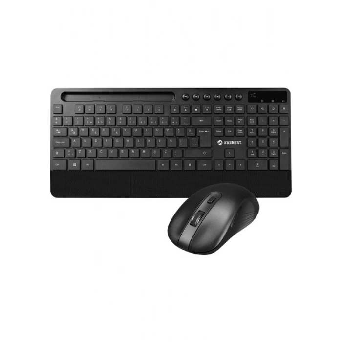 Everest KM-9676 Siyah Multimedya Tablet-Telefon Standlı Klavye + Mouse Set
