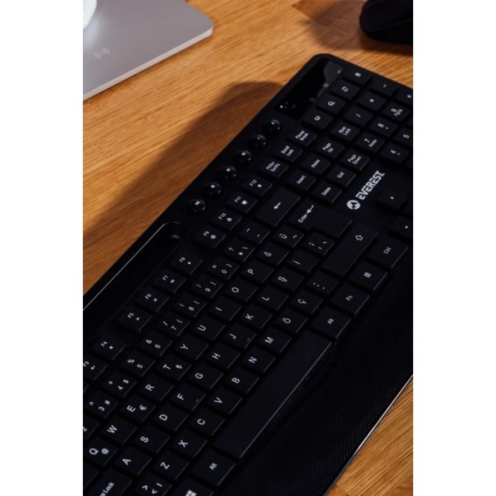 Everest KM-9676 Siyah Multimedya Tablet-Telefon Standlı Klavye + Mouse Set