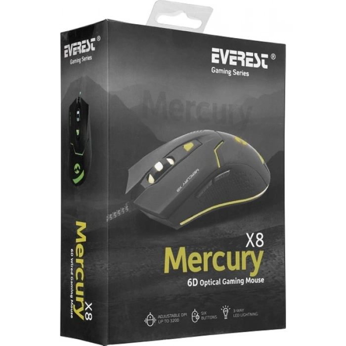 Everest Mercury X8 Usb Siyah 6D Optik Oyun Mouse